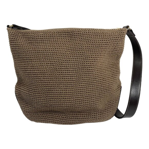 Beautiful The SAK Brown Nylon Crochet Slouchy Shoulder Bag Leather Strap/Trim - Picture 4 of 16